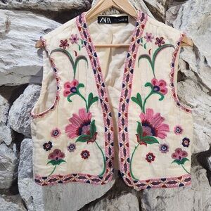 Zara Floral Embroidered Vest